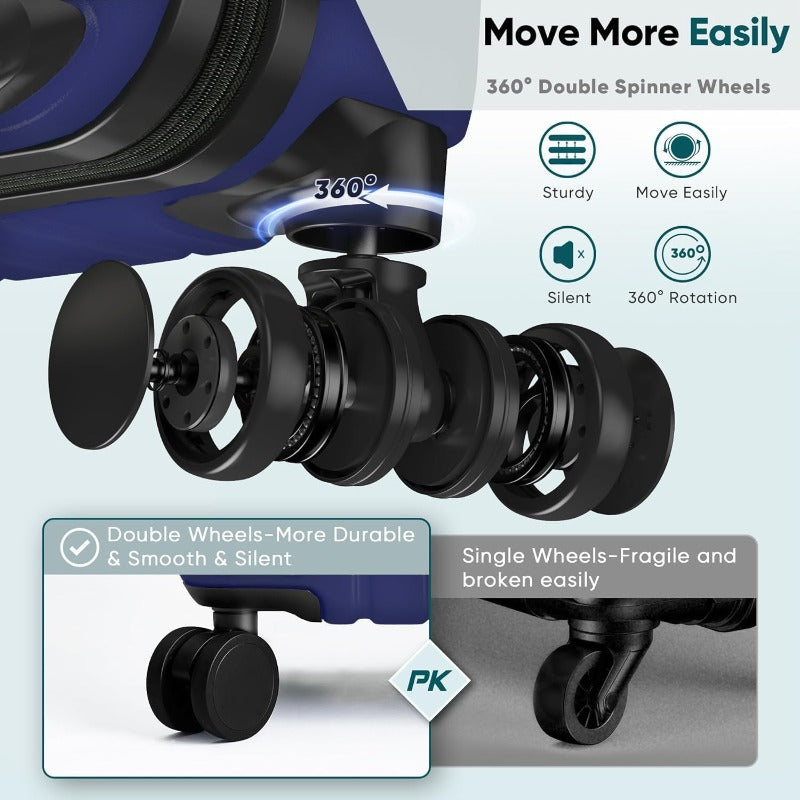 طقم أمتعة صلبة قابل للتوسيع 3 قطع ABS+PC مع قفل TSA وعجلات دوارة - حقائب سفر زرقاء 20"/24"/28"، تصميم قابل للتوسيع، مقبض قابل للسحب و حجرات بسحاب، أمتعة متينة للسفر بالطائرة للرحلات التجارية والإجازات