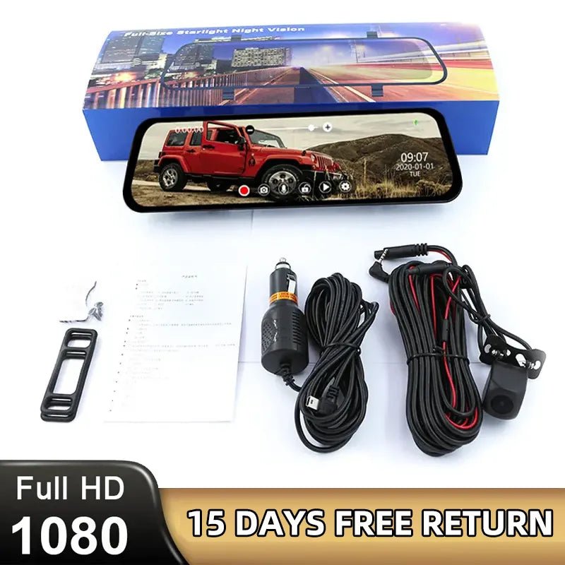 24H Surveillance Dash Cam For Car 10'' Dash Camera Video Recorder Rearview Mirror Dash Camera Front and Rear Camera Car Blackbox - منصة بي مارت للتسوق الإلكتروني24H Surveillance Dash Cam For Car 10'' Dash Camera Video Recorder Rearview Mirror Dash Camera Front and Rear Camera Car Blackbox