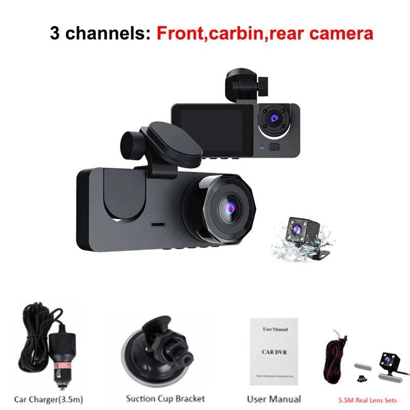 3 Lens Car Video recorder HD1080P Dash Cam Car Black Box 2.0inch IPS Camera Recorder Night Vision G-sensor Loop Recording Dvr - منصة بي مارت للتسوق الإلكتروني3 Lens Car Video recorder HD1080P Dash Cam Car Black Box 2.0inch IPS Camera Recorder Night Vision G-sensor Loop Recording Dvr