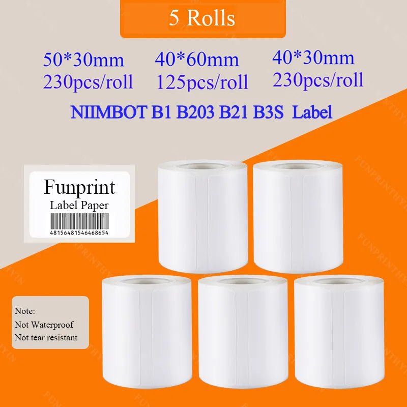 5Rolls NIIMBOT B1 B203 B21 B3S Label Paper Clothing Price Tags Non-waterproof Thermal Label Sticker Date Sort Label Maker - منصة بي مارت للتسوق الإلكتروني5Rolls NIIMBOT B1 B203 B21 B3S Label Paper Clothing Price Tags Non-waterproof Thermal Label Sticker Date Sort Label Maker