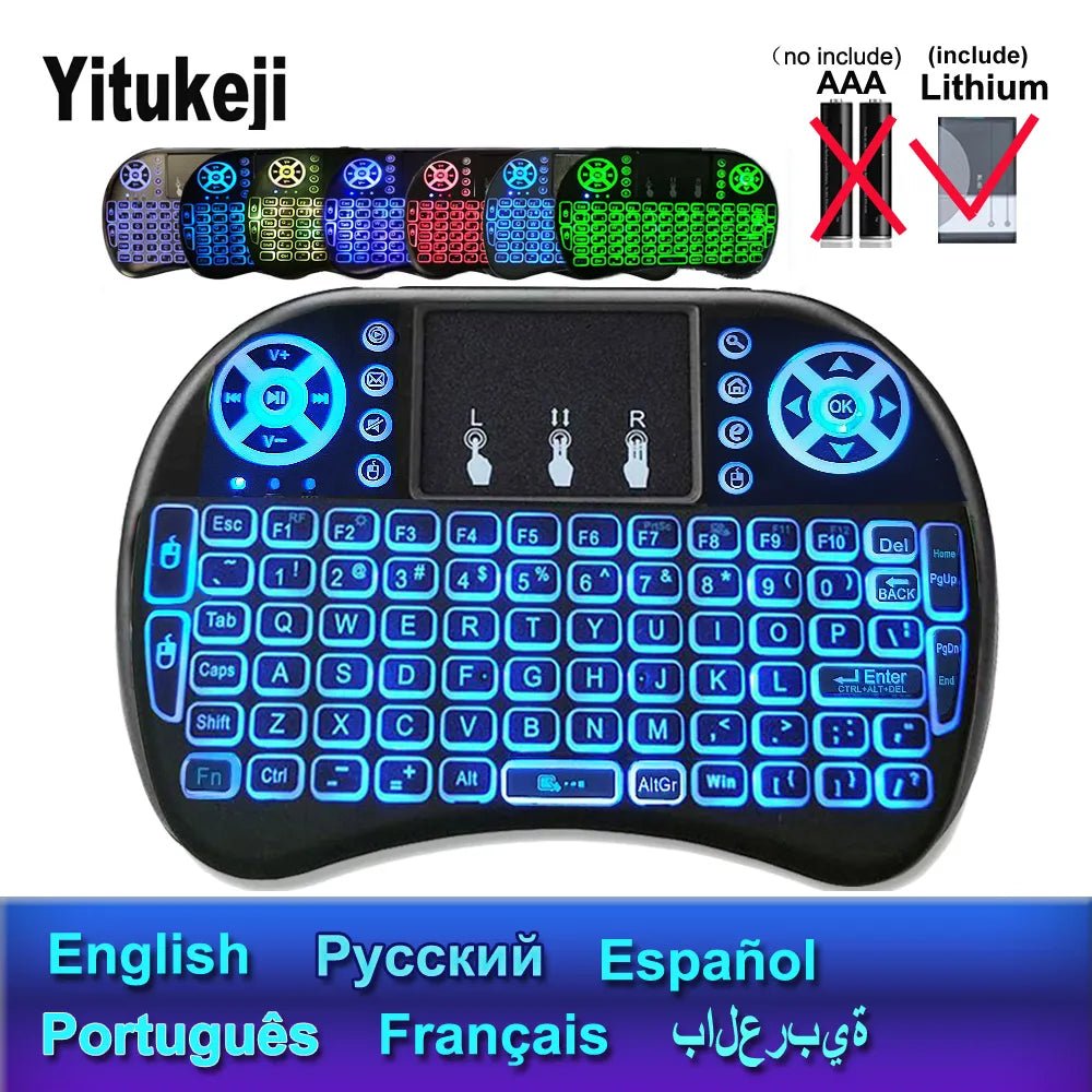 7 Backlit English Russian French Spanish Portuguese Arabic 2.4G Air Mouse Remote for Android TV Box PC I8 Mini Wireless Keyboard - منصة بي مارت للتسوق الإلكتروني7 Backlit English Russian French Spanish Portuguese Arabic 2.4G Air Mouse Remote for Android TV Box PC I8 Mini Wireless Keyboard