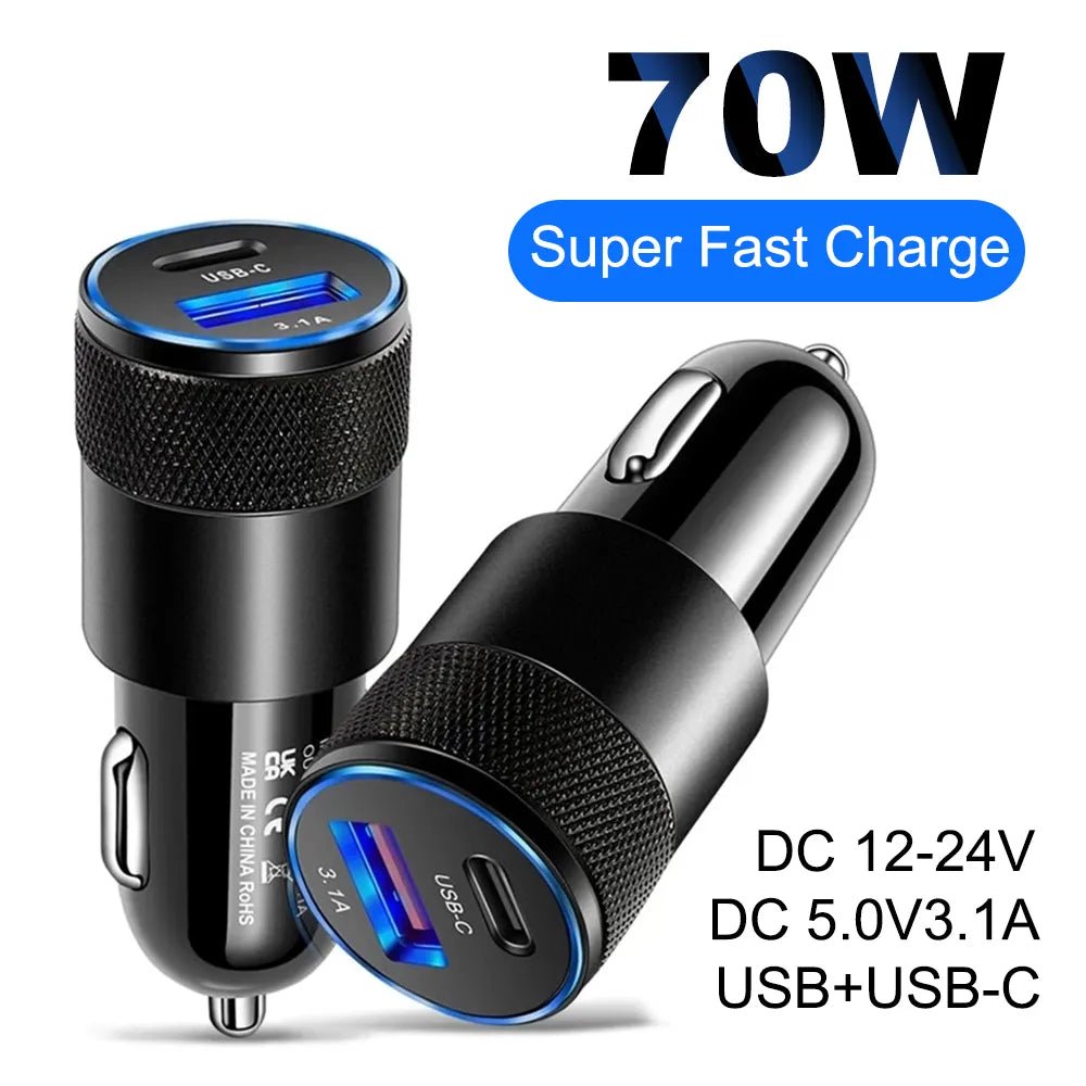 70W PD Car Charger USB Type C Fast Charging Car Phone Adapter for iPhone 14 13 12 Xiaomi Huawei Samsung S21 S22 Quick Charge - منصة بي مارت للتسوق الإلكتروني70W PD Car Charger USB Type C Fast Charging Car Phone Adapter for iPhone 14 13 12 Xiaomi Huawei Samsung S21 S22 Quick Charge