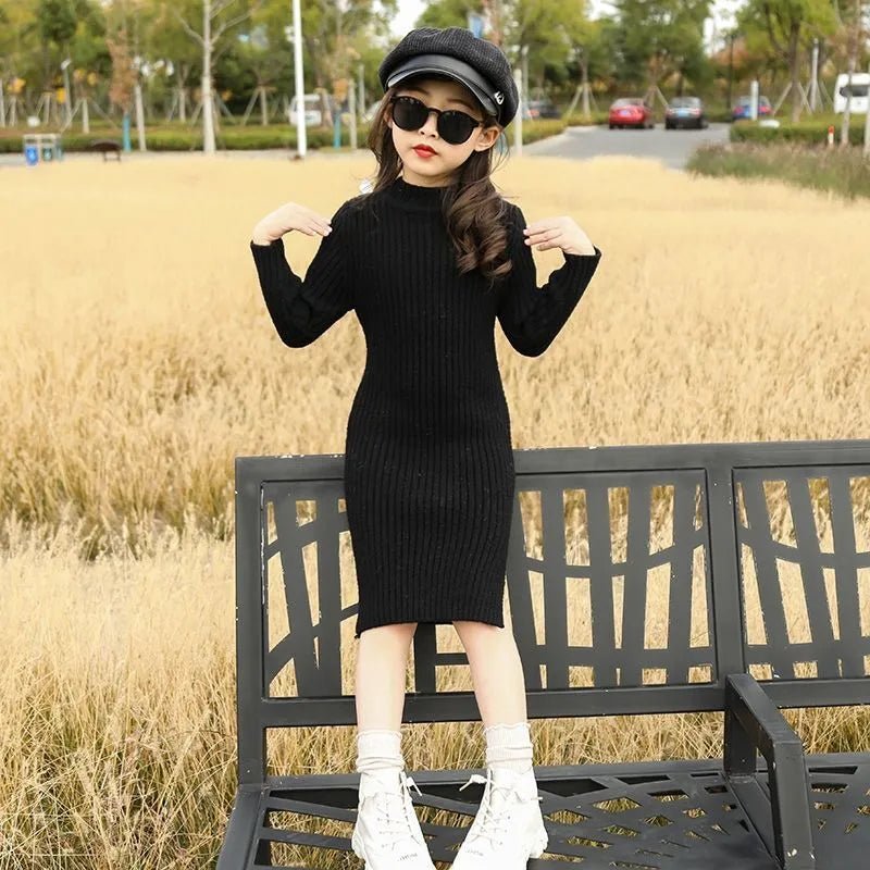 Autumn Winter KPOP Fashion Harajuku Sweet Girls Sweater Dress Solid Thick Long Sleeve Woolen Dress Kawaii Children's Clothing - منصة بي مارت للتسوق الإلكترونيAutumn Winter KPOP Fashion Harajuku Sweet Girls Sweater Dress Solid Thick Long Sleeve Woolen Dress Kawaii Children's Clothing