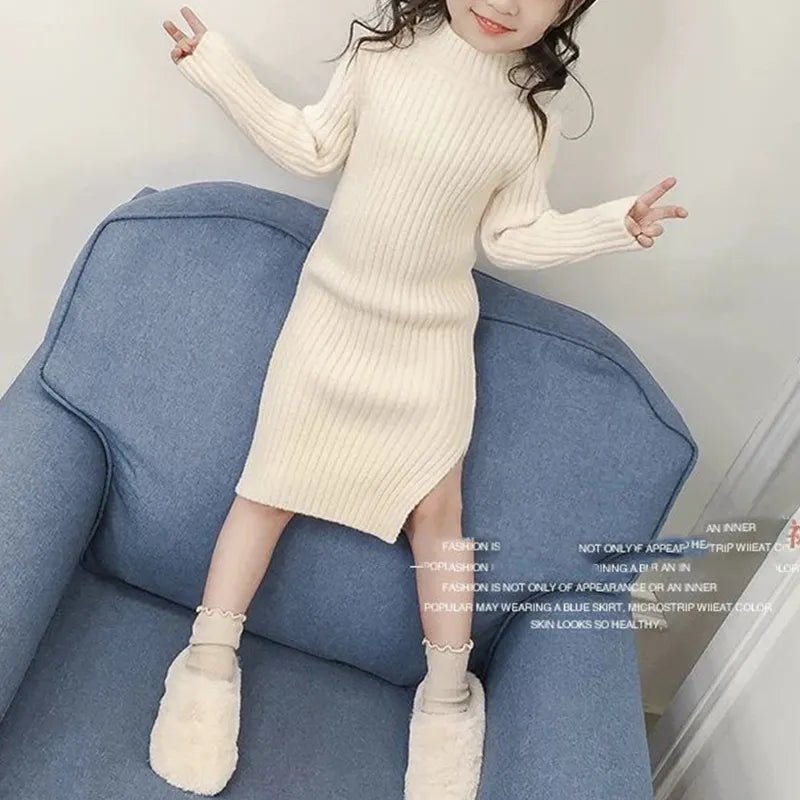 Autumn Winter KPOP Fashion Harajuku Sweet Girls Sweater Dress Solid Thick Long Sleeve Woolen Dress Kawaii Children's Clothing - منصة بي مارت للتسوق الإلكترونيAutumn Winter KPOP Fashion Harajuku Sweet Girls Sweater Dress Solid Thick Long Sleeve Woolen Dress Kawaii Children's Clothing