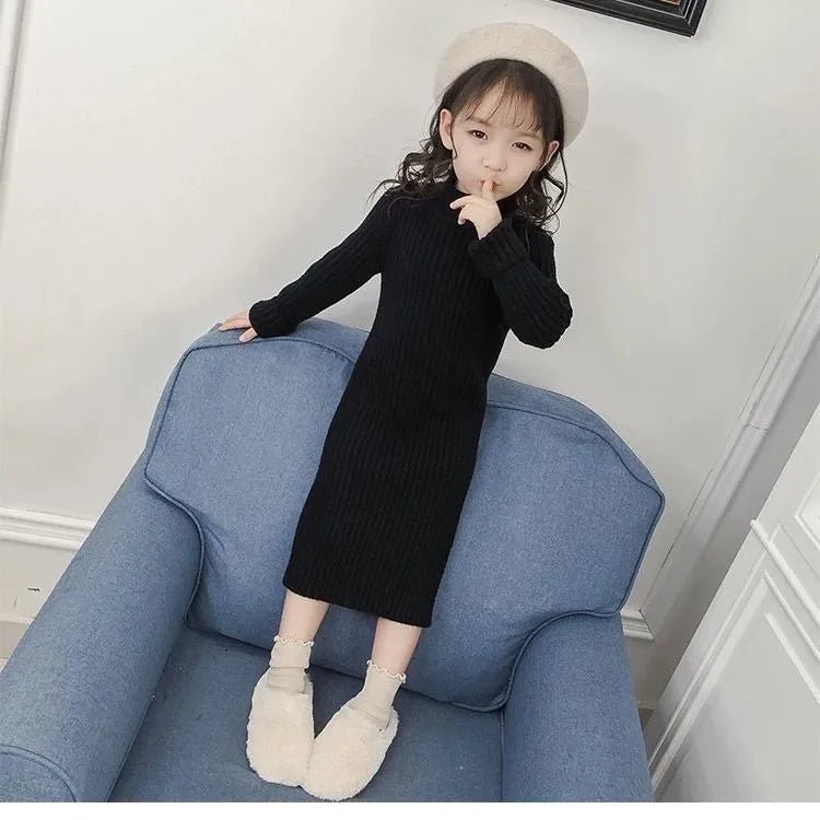 Autumn Winter KPOP Fashion Harajuku Sweet Girls Sweater Dress Solid Thick Long Sleeve Woolen Dress Kawaii Children's Clothing - منصة بي مارت للتسوق الإلكترونيAutumn Winter KPOP Fashion Harajuku Sweet Girls Sweater Dress Solid Thick Long Sleeve Woolen Dress Kawaii Children's Clothing
