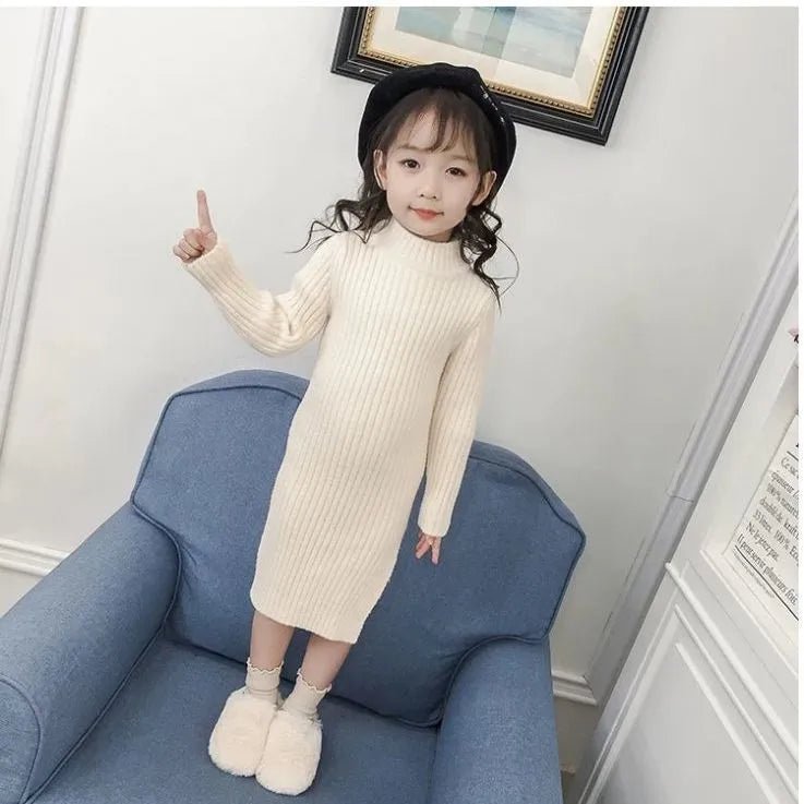 Autumn Winter KPOP Fashion Harajuku Sweet Girls Sweater Dress Solid Thick Long Sleeve Woolen Dress Kawaii Children's Clothing - منصة بي مارت للتسوق الإلكترونيAutumn Winter KPOP Fashion Harajuku Sweet Girls Sweater Dress Solid Thick Long Sleeve Woolen Dress Kawaii Children's Clothing