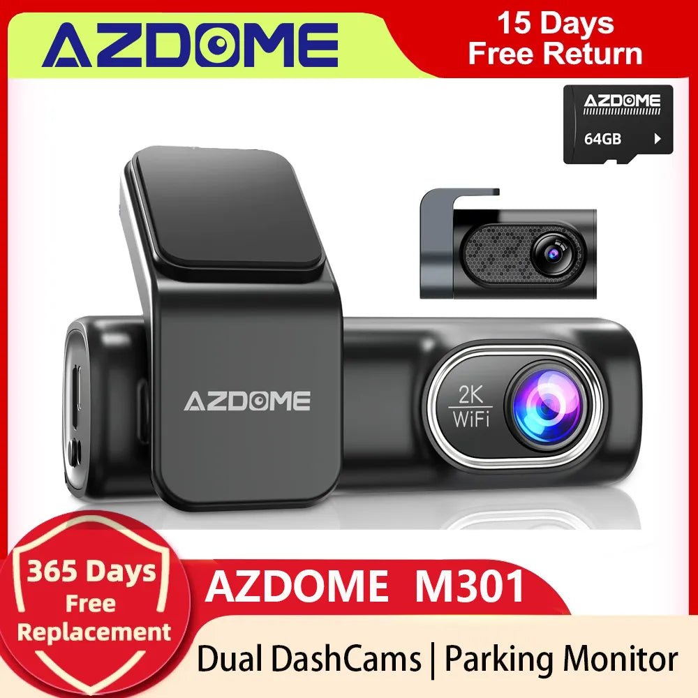 AZDOME M301 2K Dual Dashcams Dash Cam Front and Rear Built In WiFi Voice Control Night Vision G-Sensor Parking Monitor - منصة بي مارت للتسوق الإلكترونيAZDOME M301 2K Dual Dashcams Dash Cam Front and Rear Built In WiFi Voice Control Night Vision G-Sensor Parking Monitor