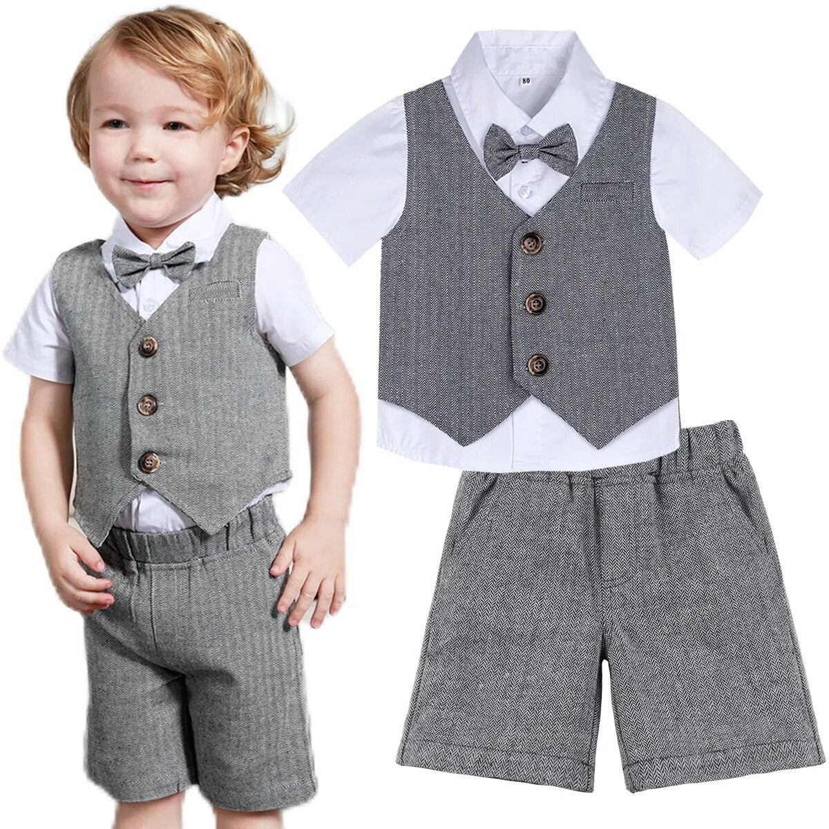 Baby Boy Clothes Toddler Wedding Suit Set Kids Birthday Party Outfit Gemtleman Formal Short Sleeve Cotton Clothing Set 3PCS - منصة بي مارت للتسوق الإلكترونيBaby Boy Clothes Toddler Wedding Suit Set Kids Birthday Party Outfit Gemtleman Formal Short Sleeve Cotton Clothing Set 3PCS