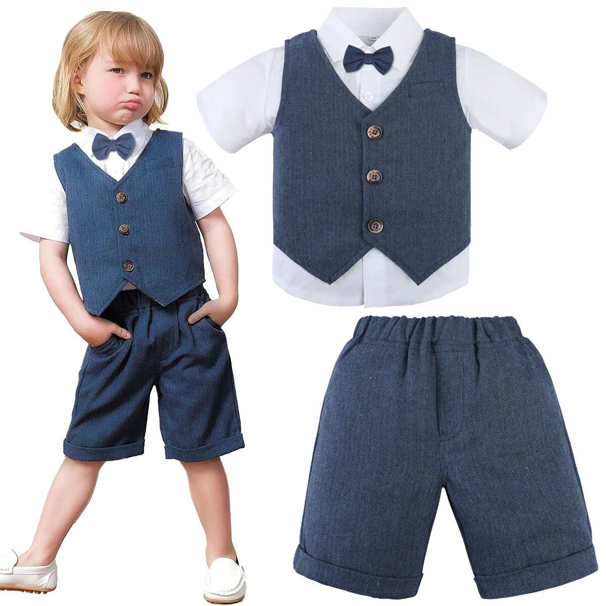 Baby Boy Clothes Toddler Wedding Suit Set Kids Birthday Party Outfit Gemtleman Formal Short Sleeve Cotton Clothing Set 3PCS - منصة بي مارت للتسوق الإلكترونيBaby Boy Clothes Toddler Wedding Suit Set Kids Birthday Party Outfit Gemtleman Formal Short Sleeve Cotton Clothing Set 3PCS