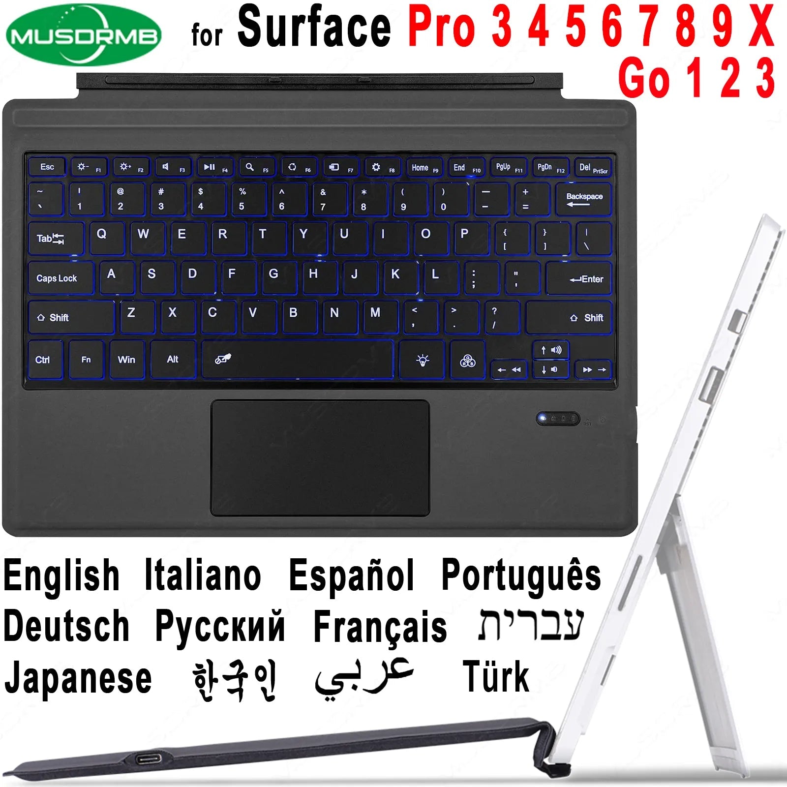 Backlit Keypad for Microsoft Surface Pro 3 4 5 6 7 8 9 X Go 1 2 3 Trackpad Wireless Magnetic Keyboard Arabic Ñ Korean AZERTY - منصة بي مارت للتسوق الإلكترونيBacklit Keypad for Microsoft Surface Pro 3 4 5 6 7 8 9 X Go 1 2 3 Trackpad Wireless Magnetic Keyboard Arabic Ñ Korean AZERTY