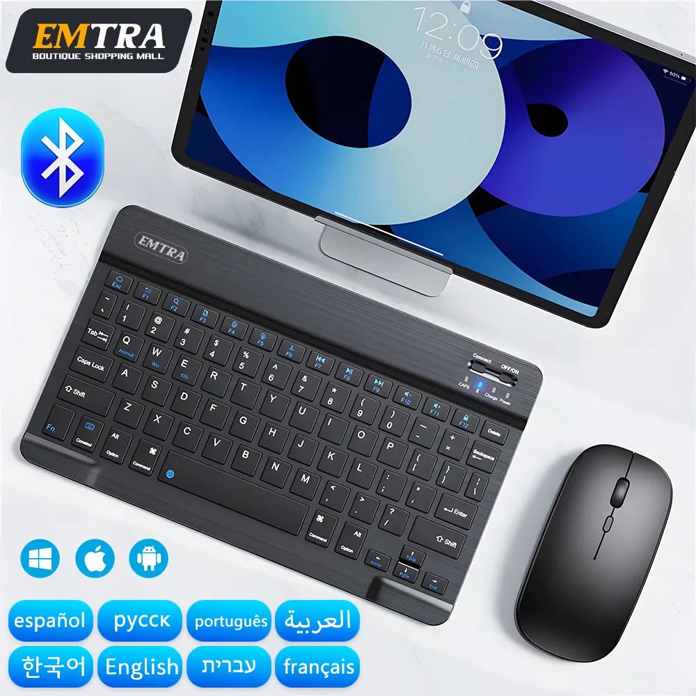 Bluetooth Wireless Keyboard Mouse For IOS Android Windows Tablet For iPad Air Mini Pro Spanish Korean Portugal Russian Keyboard - منصة بي مارت للتسوق الإلكترونيBluetooth Wireless Keyboard Mouse For IOS Android Windows Tablet For iPad Air Mini Pro Spanish Korean Portugal Russian Keyboard