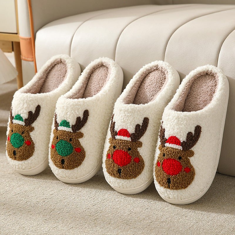 Christmas Reindeer Cotton Slippers for Couples - Cute Cartoon Design, Non-Slip, and Warm for Autumn and Winter - منصة بي مارت للتسوق الإلكترونيChristmas Reindeer Cotton Slippers for Couples - Cute Cartoon Design, Non-Slip, and Warm for Autumn and Winter