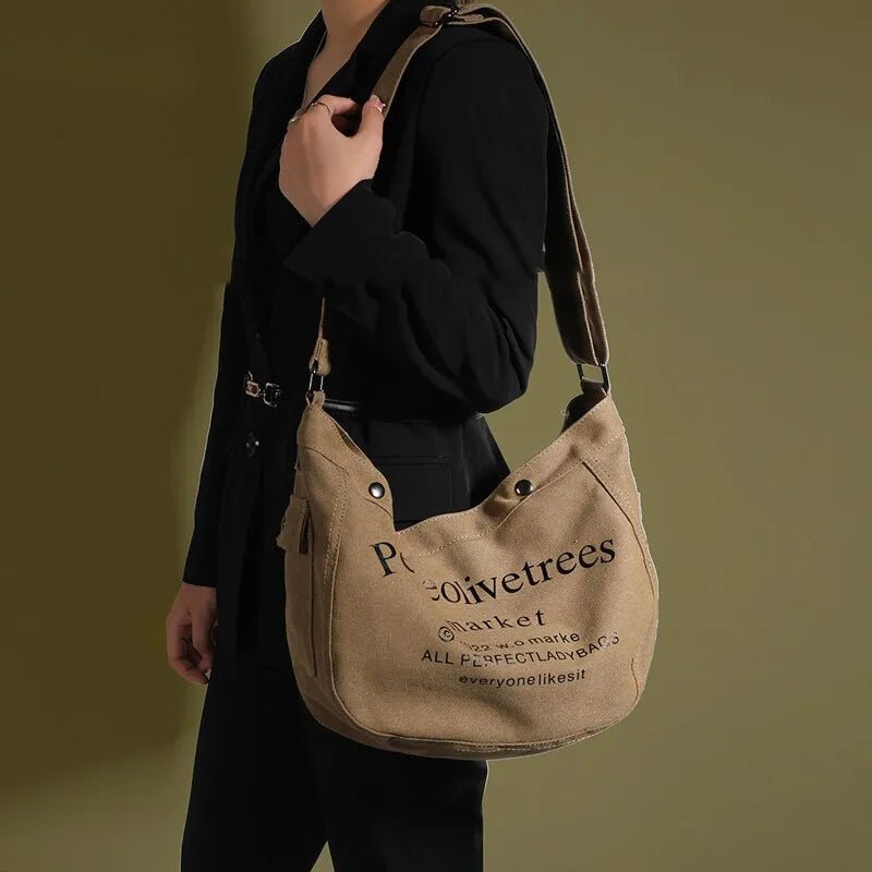 Crossbody Canvas Bag for Women 2022 New Trendy American Retro Shoulder Bag High Capacity Student Classroom Book Tote Bag - منصة بي مارت للتسوق الإلكترونيCrossbody Canvas Bag for Women 2022 New Trendy American Retro Shoulder Bag High Capacity Student Classroom Book Tote Bag