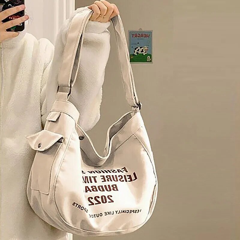 Crossbody Canvas Bag for Women 2022 New Trendy American Retro Shoulder Bag High Capacity Student Classroom Book Tote Bag - منصة بي مارت للتسوق الإلكترونيCrossbody Canvas Bag for Women 2022 New Trendy American Retro Shoulder Bag High Capacity Student Classroom Book Tote Bag