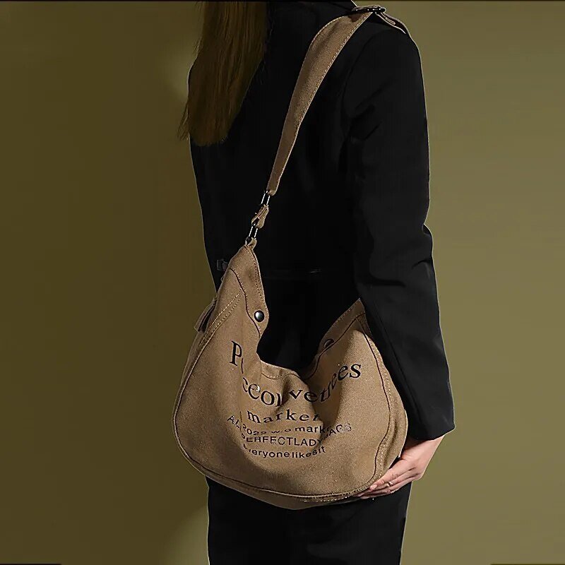 Crossbody Canvas Bag for Women 2022 New Trendy American Retro Shoulder Bag High Capacity Student Classroom Book Tote Bag - منصة بي مارت للتسوق الإلكترونيCrossbody Canvas Bag for Women 2022 New Trendy American Retro Shoulder Bag High Capacity Student Classroom Book Tote Bag