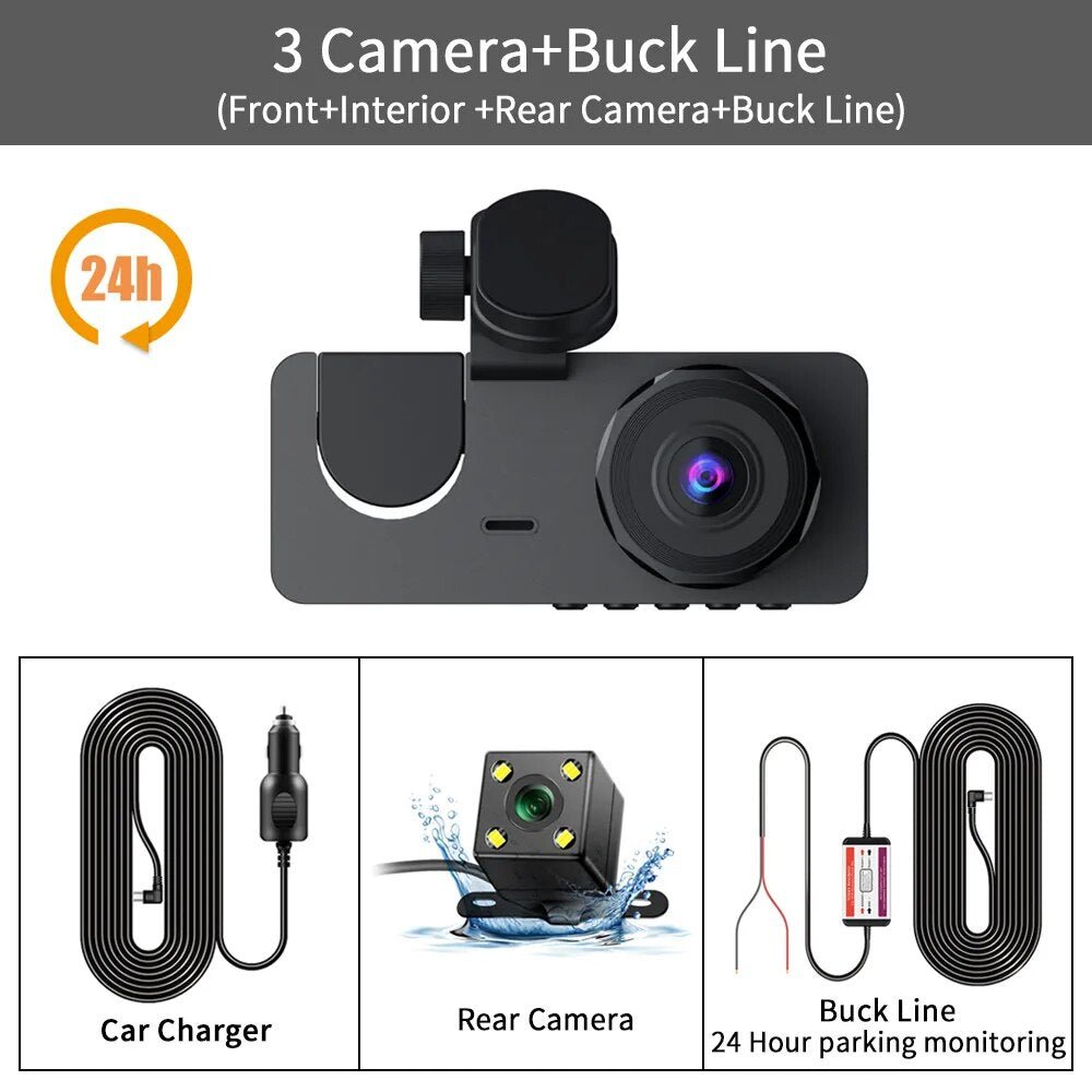 Dash Cam for Car Camera Video Recorder Dashcam DVRs Black Box 3 * Lens DVR with Rear View Camera 24H Parking Monitor 3 Channel - منصة بي مارت للتسوق الإلكترونيDash Cam for Car Camera Video Recorder Dashcam DVRs Black Box 3 * Lens DVR with Rear View Camera 24H Parking Monitor 3 Channel