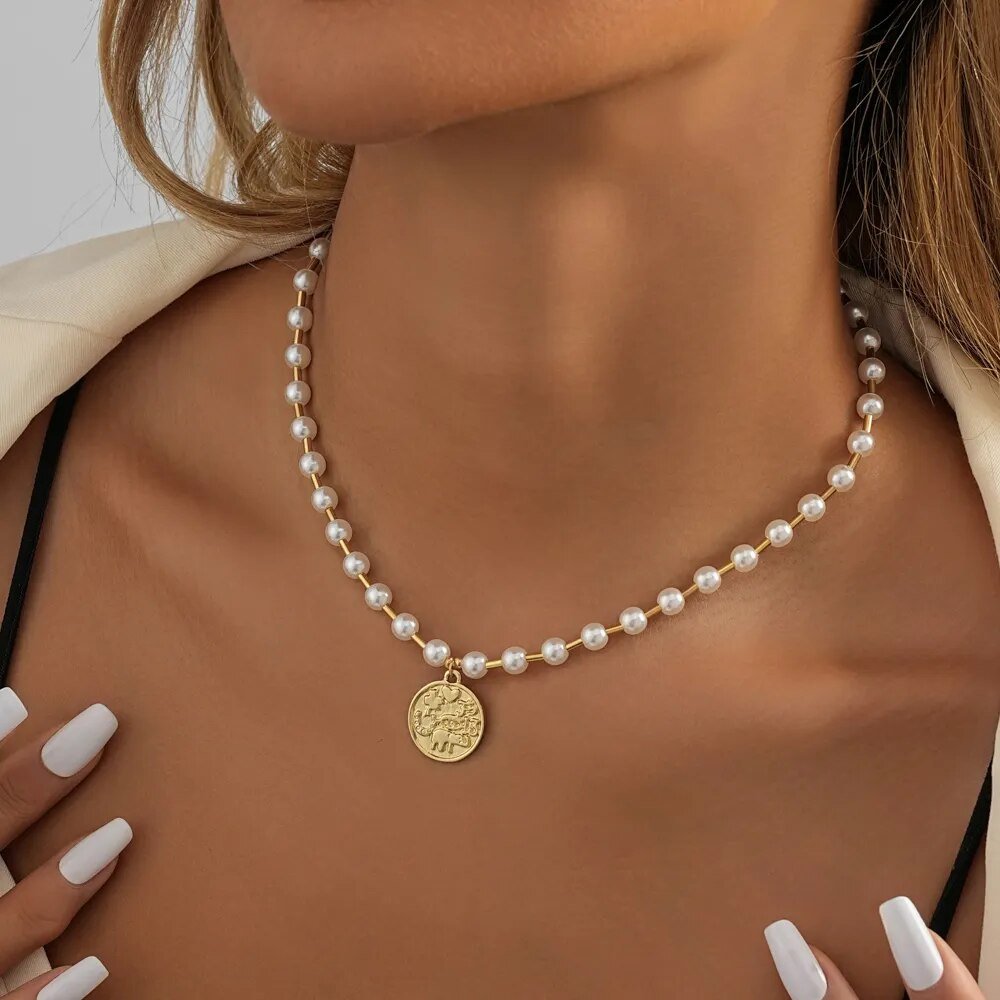 Fashion Imitation Pearl Brass Tube Pendant Necklace For Women Retro Simple Ladies Birthday Gift Jewelry Wholesale Direct Sale - منصة بي مارت للتسوق الإلكترونيFashion Imitation Pearl Brass Tube Pendant Necklace For Women Retro Simple Ladies Birthday Gift Jewelry Wholesale Direct Sale