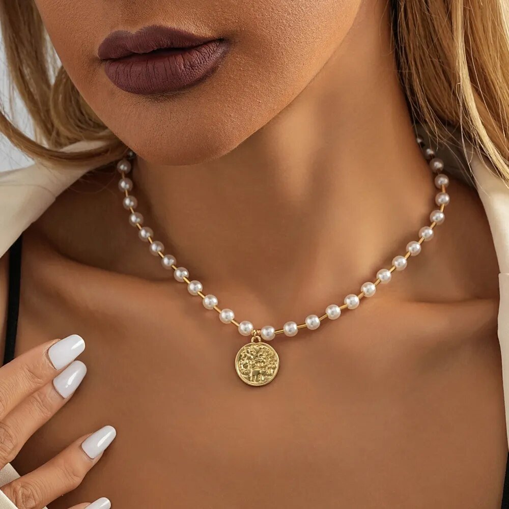 Fashion Imitation Pearl Brass Tube Pendant Necklace For Women Retro Simple Ladies Birthday Gift Jewelry Wholesale Direct Sale - منصة بي مارت للتسوق الإلكترونيFashion Imitation Pearl Brass Tube Pendant Necklace For Women Retro Simple Ladies Birthday Gift Jewelry Wholesale Direct Sale