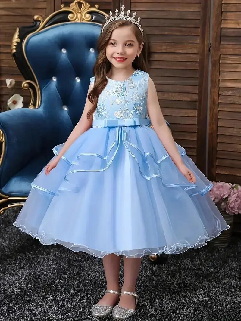 Girls Princess Dress Sleeveless Flower Embroidery Tutu Dress Performance Dress Wedding Flower Girls For Evening Birthday #5810 - منصة بي مارت للتسوق الإلكترونيGirls Princess Dress Sleeveless Flower Embroidery Tutu Dress Performance Dress Wedding Flower Girls For Evening Birthday #5810