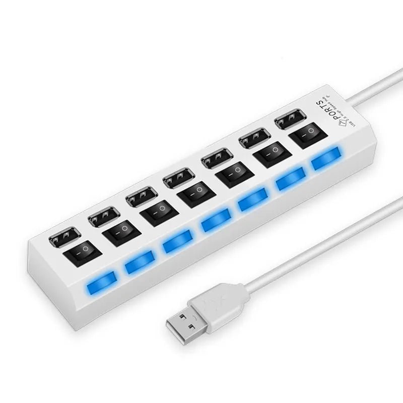 High Speed 4/7 Ports USB HUB 2.0 Adapter Expander Multi USB Splitter Multiple Extender with LED Lamp Switch for PC Laptop - منصة بي مارت للتسوق الإلكترونيHigh Speed 4/7 Ports USB HUB 2.0 Adapter Expander Multi USB Splitter Multiple Extender with LED Lamp Switch for PC Laptop