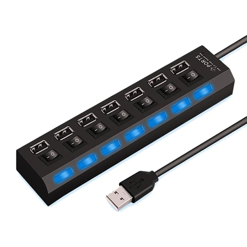 High Speed 4/7 Ports USB HUB 2.0 Adapter Expander Multi USB Splitter Multiple Extender with LED Lamp Switch for PC Laptop - منصة بي مارت للتسوق الإلكترونيHigh Speed 4/7 Ports USB HUB 2.0 Adapter Expander Multi USB Splitter Multiple Extender with LED Lamp Switch for PC Laptop