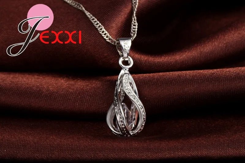 Hot Water Drop CZ 925 Sterling Silver Plated Jewelry Set For Women Pendant Necklace Hoop Earrings Wedding Party Ceremoey Anel - منصة بي مارت للتسوق الإلكترونيHot Water Drop CZ 925 Sterling Silver Plated Jewelry Set For Women Pendant Necklace Hoop Earrings Wedding Party Ceremoey Anel