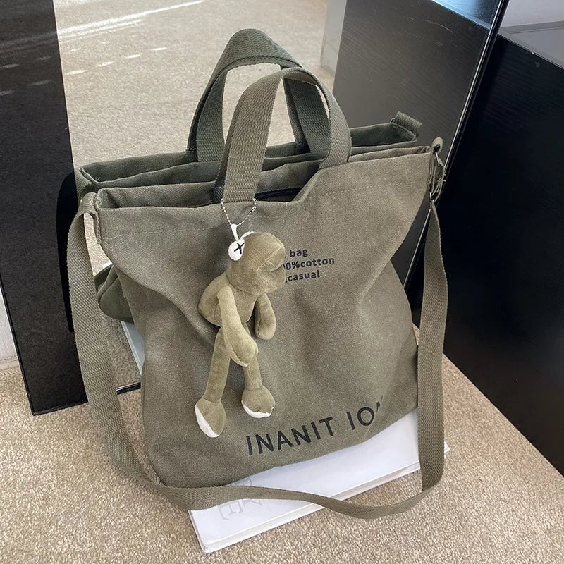 Japanese Canvas Men's and Women's Simple Cross-body Bag Wash Canvas Thick Handbag Large Capacity Arts Students Package Satchel - منصة بي مارت للتسوق الإلكترونيJapanese Canvas Men's and Women's Simple Cross-body Bag Wash Canvas Thick Handbag Large Capacity Arts Students Package Satchel