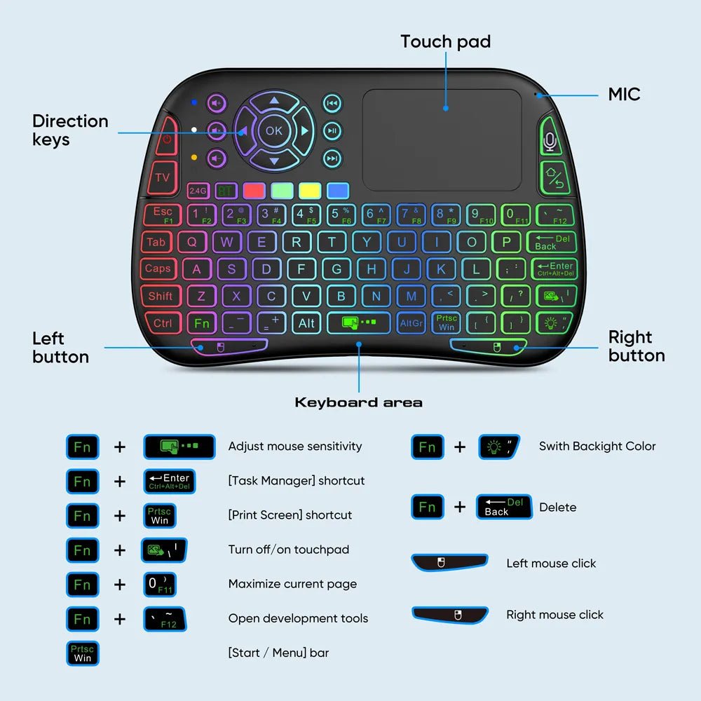 M9 Bluetooth Mini Wireless Keyboard 7 Backlit 2.4G Google Voice Air Mouse Remote Touchpad Lithium Battery for Android TV Box PC - منصة بي مارت للتسوق الإلكترونيM9 Bluetooth Mini Wireless Keyboard 7 Backlit 2.4G Google Voice Air Mouse Remote Touchpad Lithium Battery for Android TV Box PC